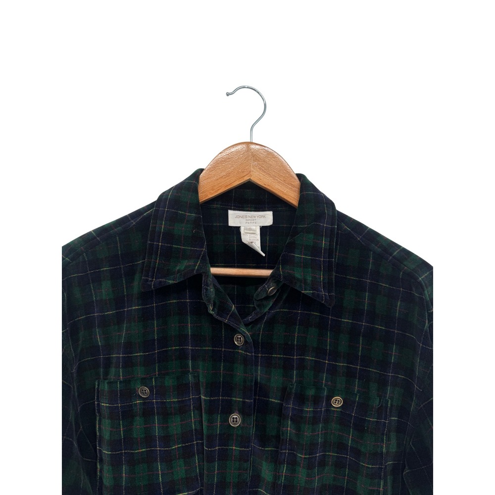 Jones New York Sport Velvet Shirt Womens S Petite Plaid Preppy Holiday Fall